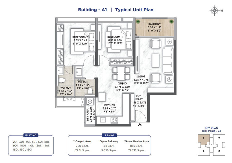 2 BHK floor plan