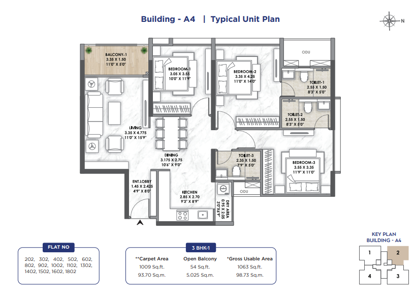 3 BHK Optima floor plan