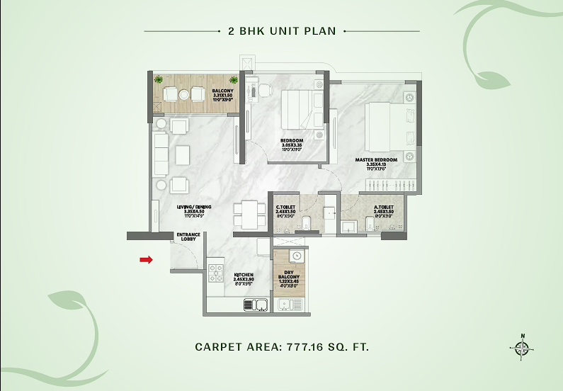 2 BHK floor plan