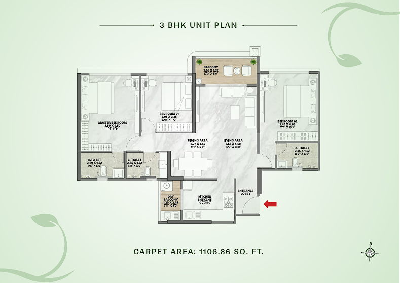 3 BHK floor plan